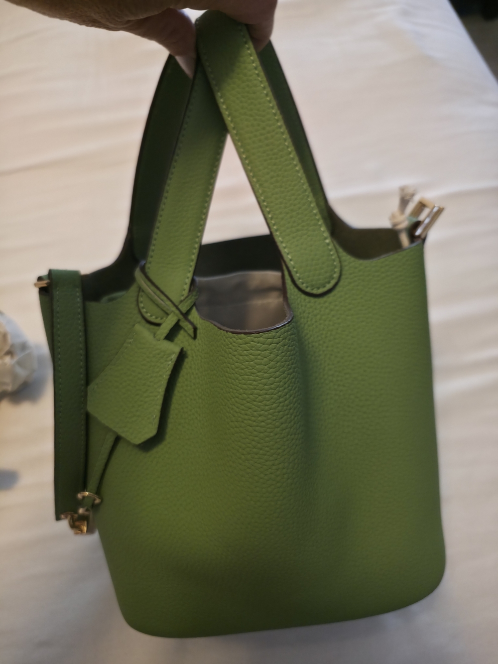 Green Pebbled Leather Bucket Bag - Women